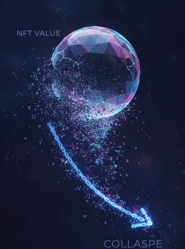 "NFT price collapse chart 2021–2022 — Web3 hype cycle separating signal from speculation"